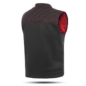Gilet de club en cuir et denim pour motard, avec broderies personnalisées, imperméable, unisexe, grande taille, noir et marron, pour l'hiver - Product Image 2