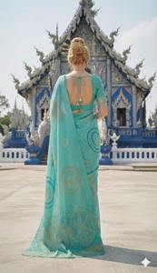 Sari prêt-à-porter et chemisier prêt-à-porter en tissu viscose soie de qualité supérieure, vêtements indiens et pakistanais traditionnels. - Product Image 3