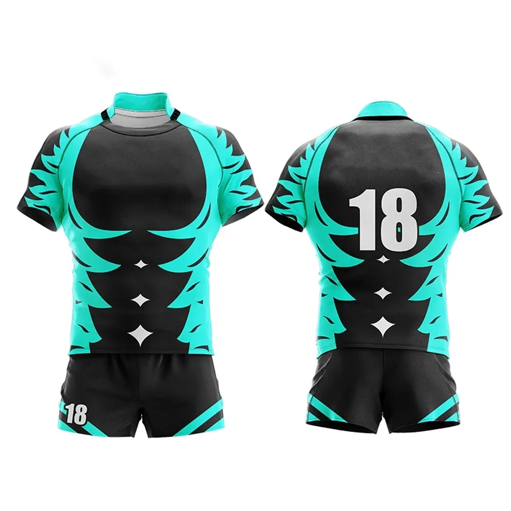 Volledig Gesublimeerd Rugby Uniform Sport Team Uniform Gesublimeerd Rugby Jersey Korte Set Voor Mannen Vrouwen