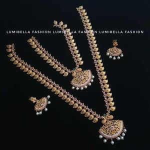 South Indian Gold-Plated Steel Jewelry Set with Peacock Design - Product Image 1