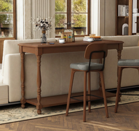 Table console en bois de manguier sculpté avec étagère de rangement, finition brun poli, pour entrée et salon (vente en gros)