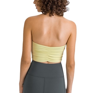 Débardeur de sport court plissé multicolore pour femme, doux pour la peau et respirant, camisole de yoga et de fitness avec logo frontal, à porter à l'intérieur et à l'extérieur - Product Image 5