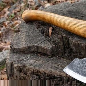Hacha de doble hoja de acero con alto contenido de carbono y mango de madera industrial, multifuncional para exteriores, montaña, camping y supervivencia. - Product Image 5