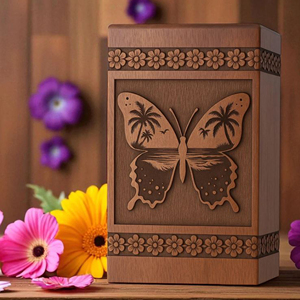 Butterfly & Palm <b>Tree</b> Cremation Urn: Engraved Rosewood, Personalized Memorial urn Memorial Keepsake by AYAANS - Product Image 2