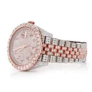 Luxury Iced Out Moissanite Quartz <b>Watch</b> Two Tone Rose Gold 40mm Sapphire Crystal Dial Diamond Bust Down Hip Hop Wristwatch - Product Image 2