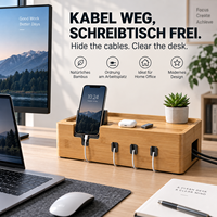 Organisateur de bureau en bambou pour gestion des câbles avec support de téléphone, boîte de rangement dissimulée, ventilé, pour bureau à domicile, vente en gros OEM
