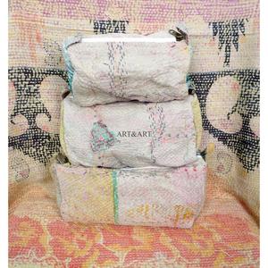 Kantha Cotton <b>Pouches</b> Set 3 Sizes Zipper Closure for Travel Storage Organizing Cosmetics-Lightweight Large Multi-Purpose - Product Image 6