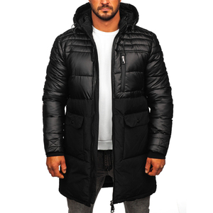 <b>Men's</b> <b>Long</b> Winter Puffer <b>Jacket</b> Solid Black Zipper Closure Waterproof Quick Dry Windproof Casual Style Thick Polyester Wadding - Product Image 1