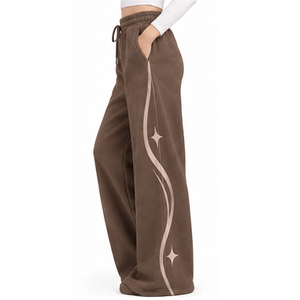 <b>Womens</b> Fleece Wide Leg Sweatpants Flare <b>Trousers</b> Custom Casual Clothing Wholesale Manufacturer OEM ODM Private Label Sportswear - Product Image 2