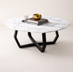 Mesa de Centro Moderna con Base de Metal Geométrica, Resistente, Base de Metal Negro Escultural, Mueble de Lujo para Sala de Estar - Product Image 3