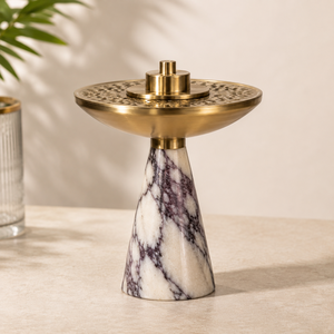 Brûleur d'encens de luxe en marbre naturel avec plateau perforé en métal – Support moderne pour encens et bakhoor pour la décoration de la maison et des hôtels - Product Image 2
