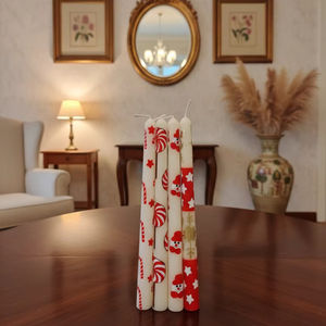 Festive <b>Candy</b> <b>Cane</b> Christmas Taper <b>Candle</b> Set 4 Paraffin Soy Wax Lavender Fragrance Smokeless for Christmas Easter Winter - Product Image 1
