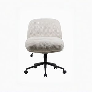 White Ergonomic <b>Desk</b> Chair for Home Office Adjustable Swivel <b>Wheels</b> Cross Legged Wider Thickened Seat Cross Legged Office Chair - Product Image 1