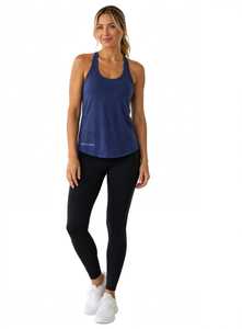 ONETEN <b>Women's</b> <b>Navy</b> Blue Scoop Neck <b>Tank</b> <b>Top</b> Curved Hem Solid Sporty Regular Length Camisole - Product Image 1