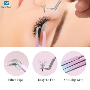 Pinzas para Extensión de Pestañas, 4 Piezas, Pinzas de Aislamiento con Punta de Fibra y Pinzas de Mega Volumen de 90 Grados, Juego para Extensiones - Product Image 5