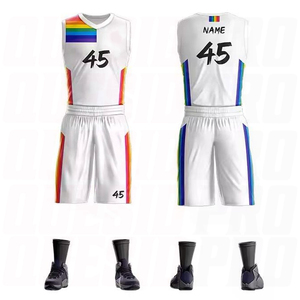 Custom Sublimation Basketball Uniform Set <b>Rainbow</b> Pride Design Men's White Quick Dry Basketball Jersey and Shorts All-Over Print - Product Image 1