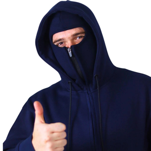 Pasamontañas con capucha azul marino de alta calidad, 100% algodón, con cremallera, para hombre, OEM, ropa de invierno personalizada - Product Image 6