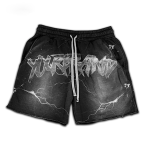 Women 420 GSM Cotton Fleece Acid Wash Shorts <b>Red</b> <b>Spray</b> <b>Paint</b> Graphic Puff Print Rhinestone Custom Logo women's shorts - Product Image 6