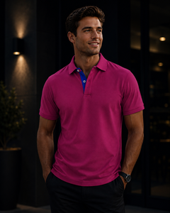 Camiseta de Manga Corta para Hombre, Corte Regular, Tejido Transpirable, Color Rosa Vibrante, Algodón Piqué, Marca Micah Corp 2026, con Logotipo Personalizado - Product Image 5