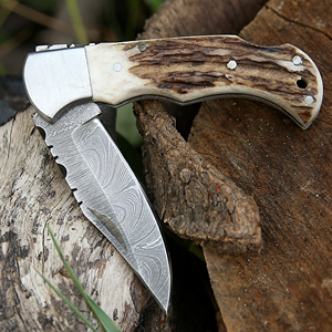 Couteau de chasse pliant en acier inoxydable à poignée en corne de cerf, vente en gros, tactique, pour le camping en plein air - Product Image 5