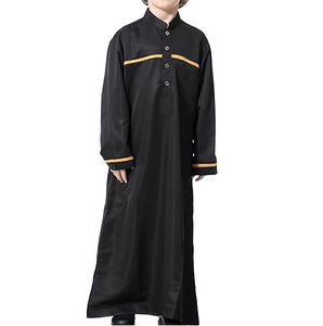 Black Color Kids <b>Thobe</b> Muslim Dress Cotton Polyester Islamic Thobes Kids Clothing for Boys Breathable Wholesale OEM ODM - Product Image 1