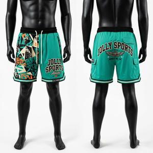 Shorts de basketball en maille polyester respirante de haute qualité 150 GSM pour hommes, vert sarcelle, avec empiècements latéraux, logo personnalisé par sublimation - Product Image 1