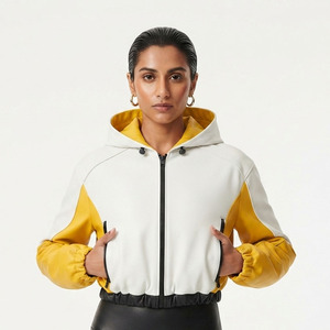 Hoodie en cuir court pour femme, avec fermeture éclair, style mode féminin - Product Image 6