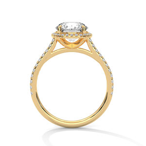 Anillo de compromiso con halo de diamantes cultivados en laboratorio, corte redondo, en oro – Anillo de diamantes solitario con halo pavé para novias - Product Image 1