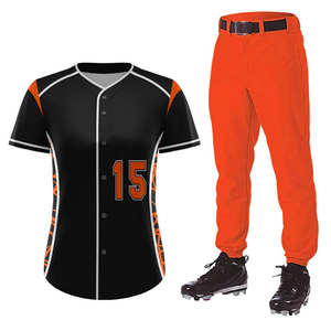 Ensemble uniforme de baseball pour homme noir et orange avec numéro 15 sublimé, manches courtes, boutons sur le devant, vêtement en polyester à séchage rapide - Product Image 1