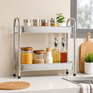 Estante de Cocina de Acero Inoxidable de 2 Niveles, Estante Metálico Vertical, Organizador de Almacenamiento Resistente al Óxido - Product Image 1