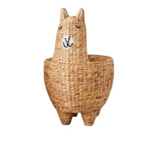 Cute Llama Water Hyacinth <b>Basket</b> Woven <b>Animal</b> Storage Organizer Stand for Boho Nursery Room Decor - Product Image 1