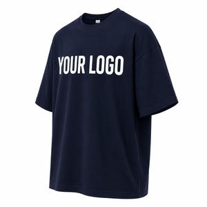 Camiseta de Manga Corta con Cuello Redondo y Logotipo Personalizado Azul Marino para Hombre, Estampado de Logotipo Blanco, Estilo Jersey Informal, Top de Algodón Grueso de Gran Tamaño - Product Image 2
