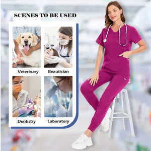 ชุดยูนิฟอร์มพยาบาลแบบ 2 ชิ้น ผ้าสแปนเด็กซ์/โพลีเอสเตอร์ ทอเนื้อผ้าอย่างดี แขนสั้น สวมใส่สบาย ระบายอากาศได้ดี  รับตัดเย็บตามแบบ - Product Image 4