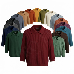 Polo en polyester de qualité supérieure, doux et côtelé, avec col boutonné, confortable et élégant, à manches longues, pour homme, décontracté - Product Image 1