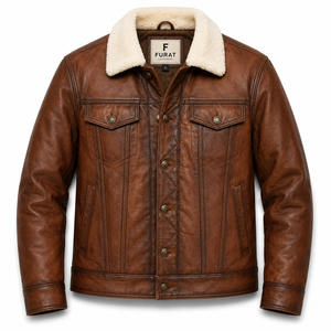 Veste de camionneur en cuir noir vieilli Furat Leathers, respirante, coupe-vent, col montant, fermeture éclair, pour homme, hiver - Product Image 5
