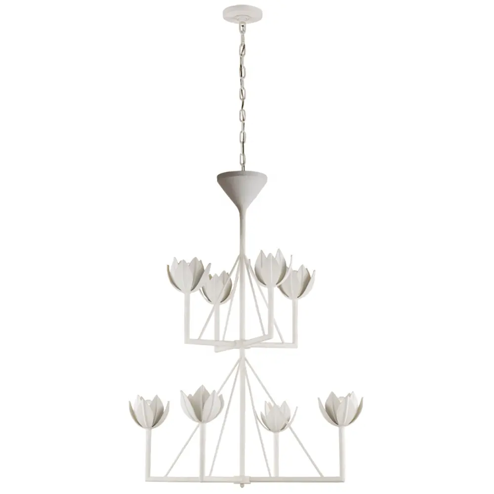 Modern Flower Two Tier Chandelier Pendant Light Designer Ferro Branco Teto Pendurado Lâmpadas Sala de Jantar Casa Luz