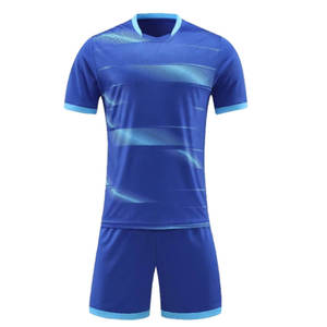 Ensemble de maillot de football unisexe bleu à manches courtes, col rond, respirant, anti-transpiration, séchage rapide, taille élastique, coupe athlétique, polyester - Product Image 1