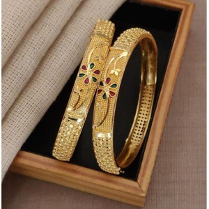 Stylish Leaf Pattern Gold Finish Metal Craft <b>Bangle</b> <b>Set</b> Traditional Designer Bracelet Jewelry for Women Wedding Party Wear - Product Image 5