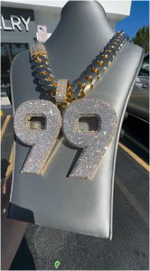 Pendentif Iced Out personnalisé avec numéro pour homme, serti à griffes, double couche, plaqué or blanc, bijoux Hip Hop - Product Image 3