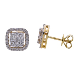 Pendientes de botón de lujo para mujer, chapados en oro de 14K y rodio, con diseño simétrico de diamantes naturales de corte cojín de 1.36CTW, exquisitos para boda - Product Image 1