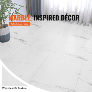 Piastrelle in PVC Effetto Marmo Bianco 390 X 23,6 Pollici, Vinile Autoadesivo Spessore 1,5mm, Adesive per Pavimenti Fai-da-Te di Cucina e Sala da Pranzo - Product Image 2