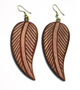 Modern Wood & <b>Brass</b> Leaf Earrings - Handcrafted Teak Wood Drop Earrings with Gold <b>Brass</b> Hoop Minimalist Statement Jewelry - Product Image 2