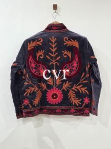 Manteau en velours brodé à la main avec col mandarin, manches longues, motif floral, grande taille, style bohème, vêtements d'extérieur d'automne pour femmes - Product Image 3