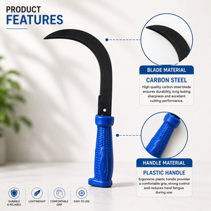 Faucille robuste en acier au carbone avec manche en plastique pour couper l'herbe, désherber, récolter, travaux de jardinage, d'agriculture et d'élevage, outil manuel - Product Image 3