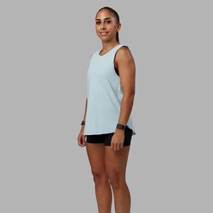 Wholesale Women's Light Blue Sleeveless Tank <b>Top</b> O-Neck Knitted Breathable Casual Wear for Gym Fitness Training - Product Image 4