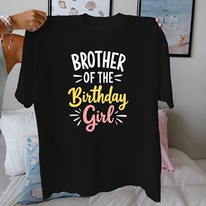 T-shirt pour femme BROTHER of the Birthday Girl, imprimé décontracté, tricoté 100% coton, coupe confortable - Product Image 1