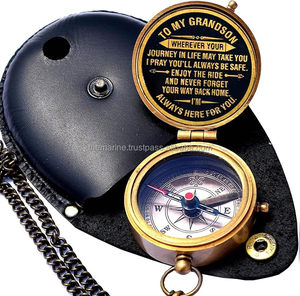 2023 dernier laiton gravé plat boussole pointeur petit Guide de voyage nautique étui en cuir noir pour petit-fils randonnée Camping - Product Image 1