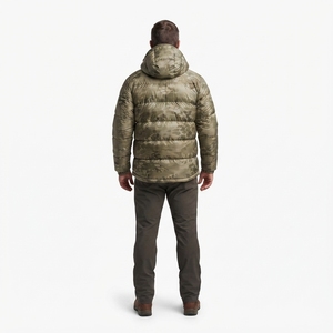 Fabricante de Chaquetas de Plumón para Hombre con Capucha y Cremallera, Diseño Camuflaje, Relleno 650, Resistente al Agua, con Aislamiento Térmico, para Caza, OEM Personalizado - Product Image 2