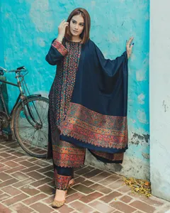 SAFAA - Tela de Lana Acro Tejida Azul Marino sin Coser con Estola/Dupatta Pesada - Traje de Invierno para Mujer - Product Image 4