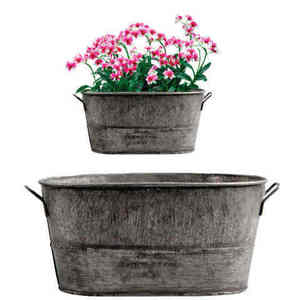 Lot de jardinières rustiques en métal galvanisé, grandes bacs à fleurs décoratifs faits à la main pour jardin et décoration de ferme - Product Image 1